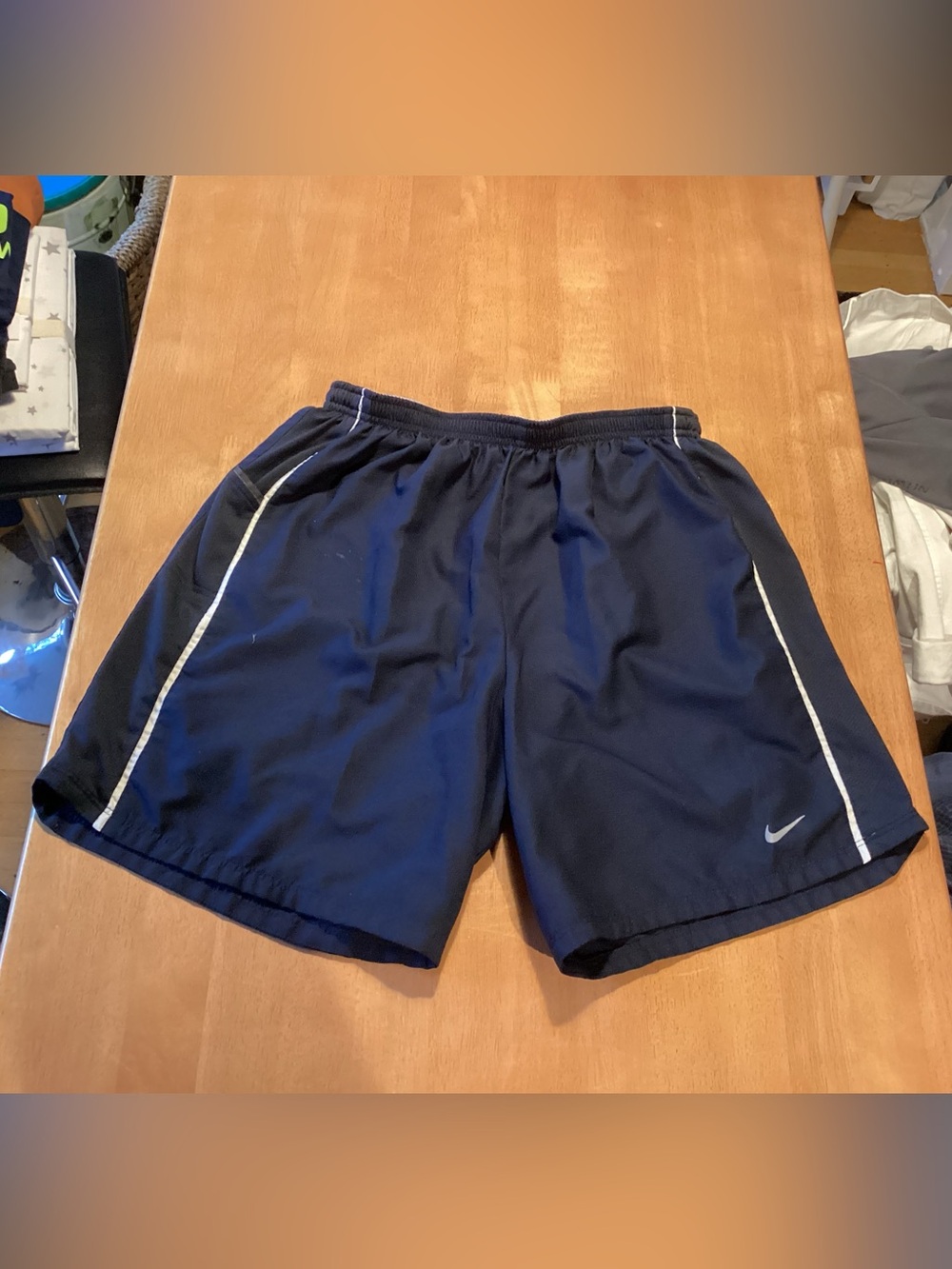 Nike Men’s Navy Blue Athletic Shorts with White Piping